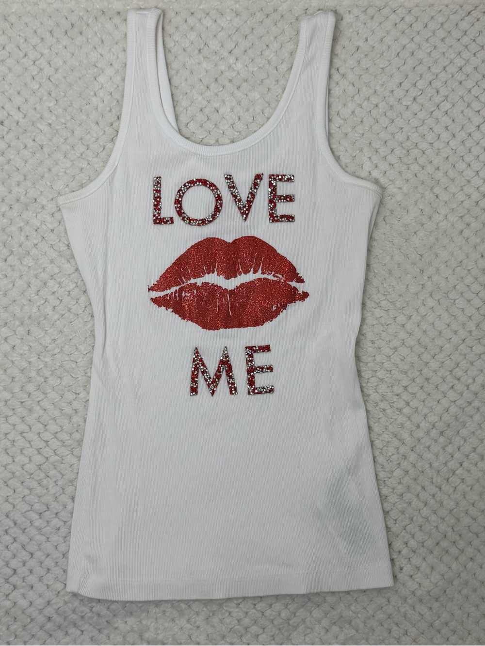 GBG White Tank Top with Red Kiss Graphic - Love Me